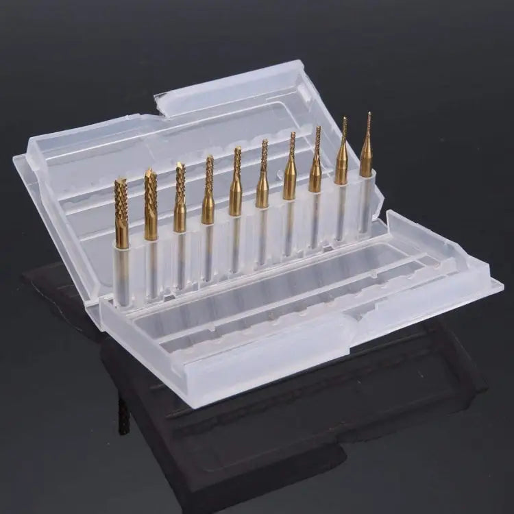 10pcs / Set titanium coated carbide end mill engraving knife edge milling cutter CNC milling machine Milling Cutter