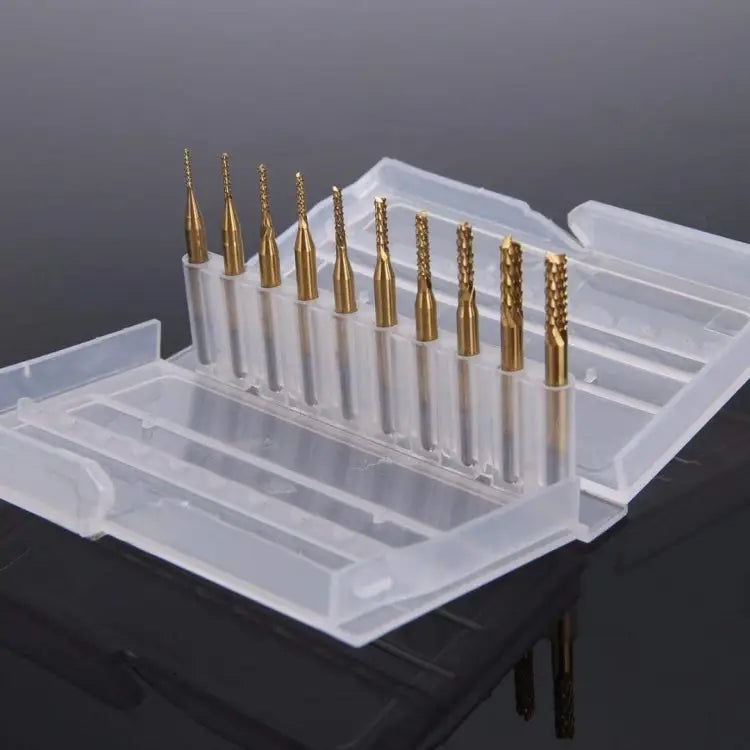 10pcs / Set titanium coated carbide end mill engraving knife edge milling cutter CNC milling machine Milling Cutter
