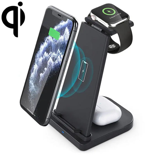 10W 3 in 1 QC 3.0 Vertical Multi-function Wireless Charger with Stand Function Suitable for Mobile Phones / Apple Watch