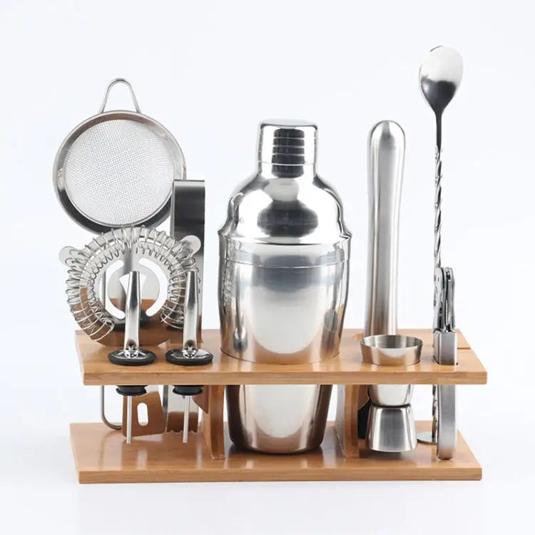 11 in 1 Stainless Steel Cocktail Shaker Tools Set with Wooden Mount Capacity: 550ml 550ml - 550ml
