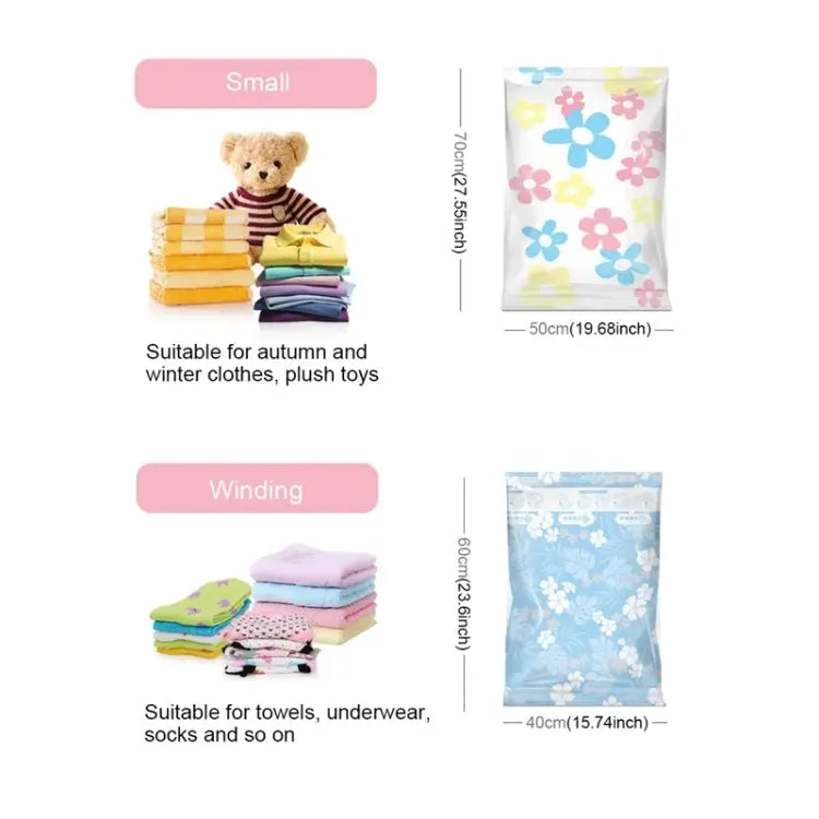 11 PCS Space Saving Sunflowers Pattern Vacuum Storage Bag Thinken Quilts Clothing Vacuum Seal Storage Bag with a Hand
