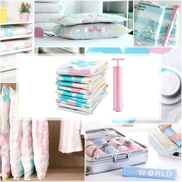 11 PCS Space Saving Sunflowers Pattern Vacuum Storage Bag Thinken Quilts Clothing Vacuum Seal Storage Bag with a Hand