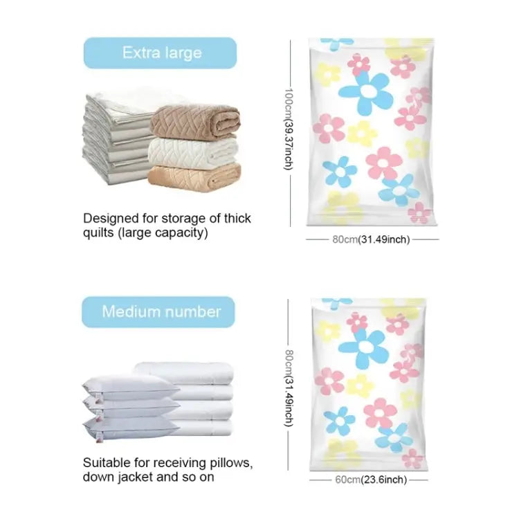 11 PCS Space Saving Sunflowers Pattern Vacuum Storage Bag Thinken Quilts Clothing Vacuum Seal Storage Bag with a Hand