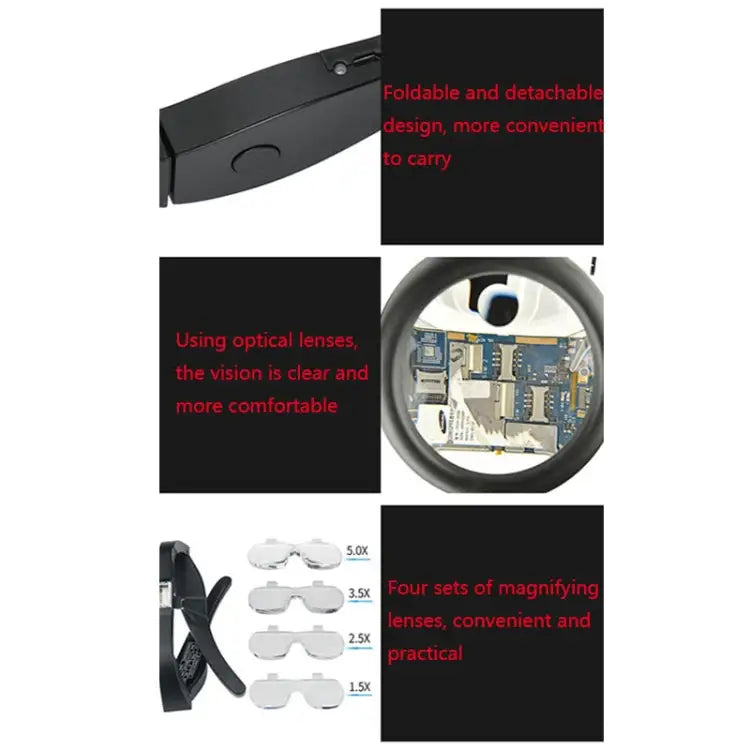 11537DC 1.5X / 2.5X / 3.5X / 5X Rechargeable LED Light Glasses Magnifier 11537DC - 11537DC