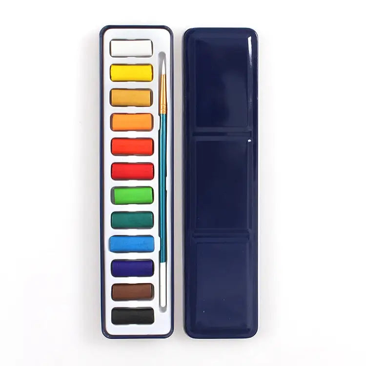 12 Colors Portable Iron Box Solid Watercolor Paints Set for Artist School Student Outdoor Water Color Sketch Painting