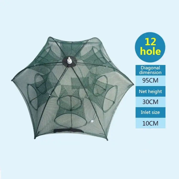 12 Holes Automatic Foldable Fishing Net Nylon Shrimp Crab Minnow Trap Fish Cast Net Fishing Tackle 12 Holes - 12 Holes