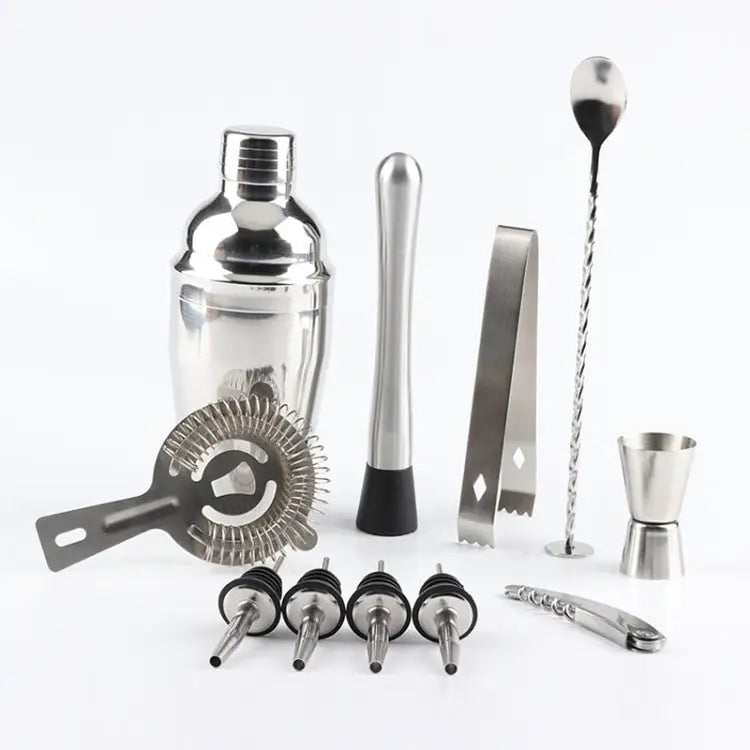 12 in 1 Stainless Steel Wine Cocktail Shaker Tools Set with Cloth Bag Capacity: 550ml 550ml - 550ml