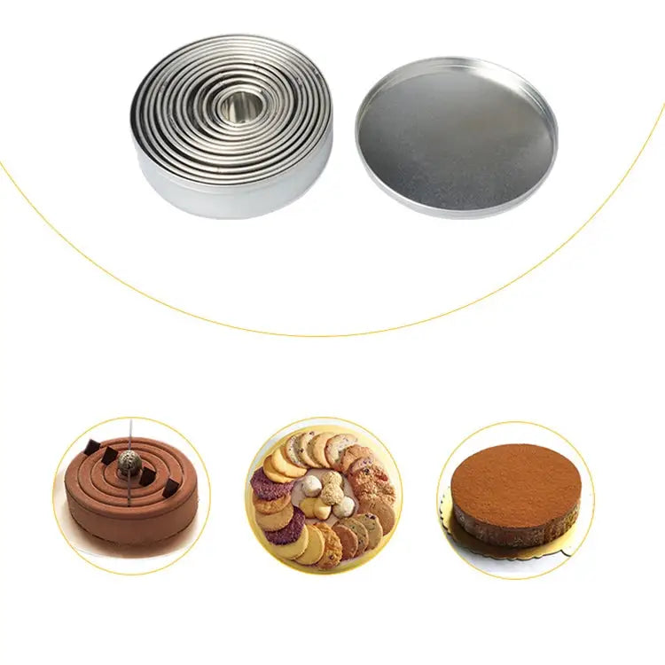 12 PCS / Set Stainless Steel Round Shape Cutting Mould Mousse Cake Doughnut Baking Tools Round Shape(12 PCS / Set)