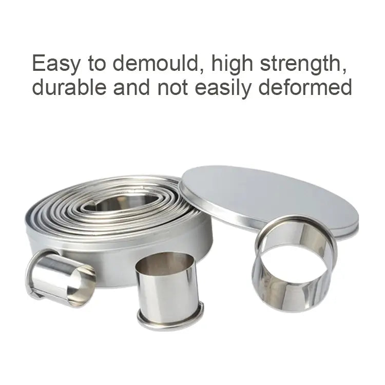 12 PCS / Set Stainless Steel Round Shape Cutting Mould Mousse Cake Doughnut Baking Tools Round Shape(12 PCS / Set)