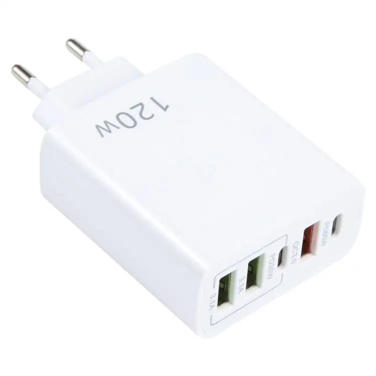 120W Dual PD Type-C + 3 x USB Multi Port Charger EU Plug EU Plug - EU Plug - Apple Accessories