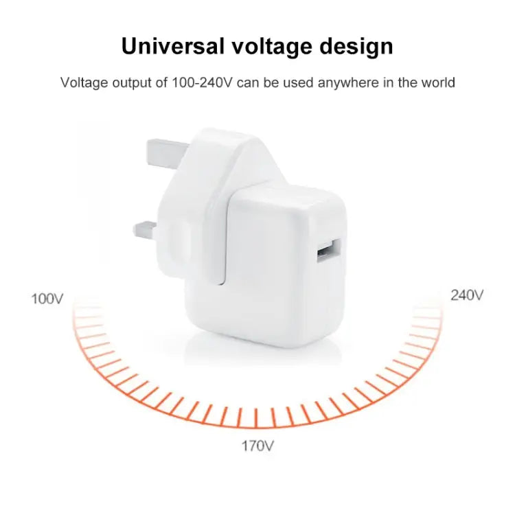 12W USB Charger + USB to 8 Pin Data Cable for iPad / iPhone / iPod Series UK Plug