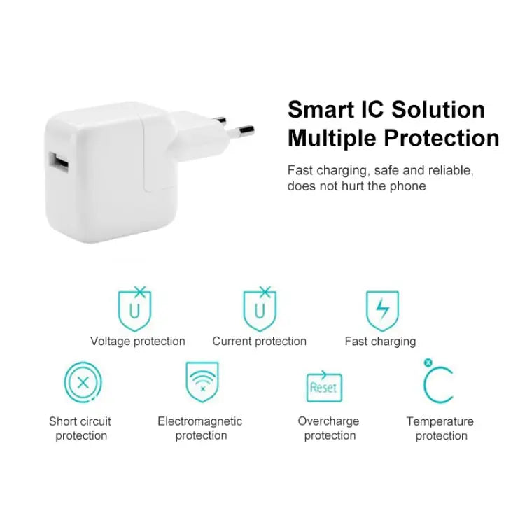 12W USB Charger + USB to 8 Pin Data Cable for iPad / iPhone / iPod Series EU Plug