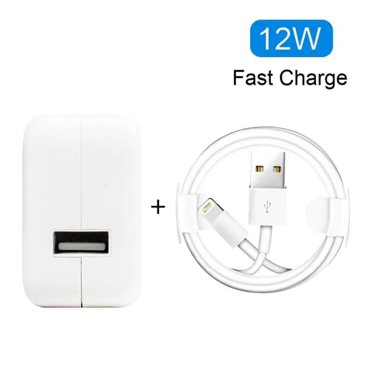 12W USB Charger + USB to 8 Pin Data Cable for iPad / iPhone / iPod Series UK Plug