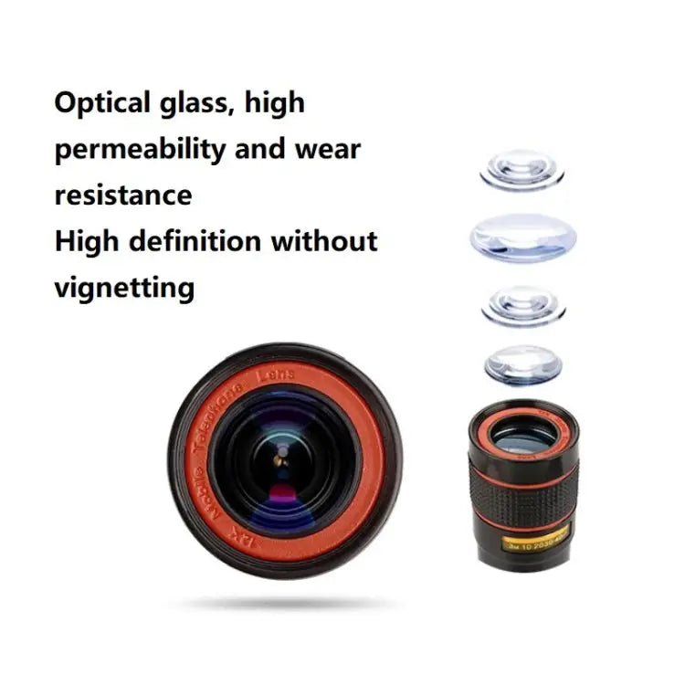 12X Telephoto Telescope Camera Zoom Mobile Phone External Lens - Black