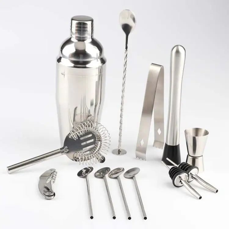 14 in 1 Stainless Steel Cocktail Shaker Tools Set with Bamboo Mount Capacity: 750ml 750ml Bamboo - 750ml, Bamboo