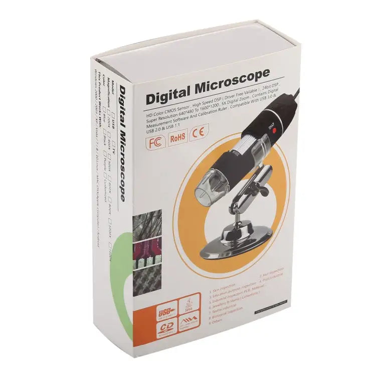 1600X Magnifier HD 0.3MP Image Sensor 2 in 1 USB Digital Microscope with 8 LED & Professional Stand 1600X - 1600X