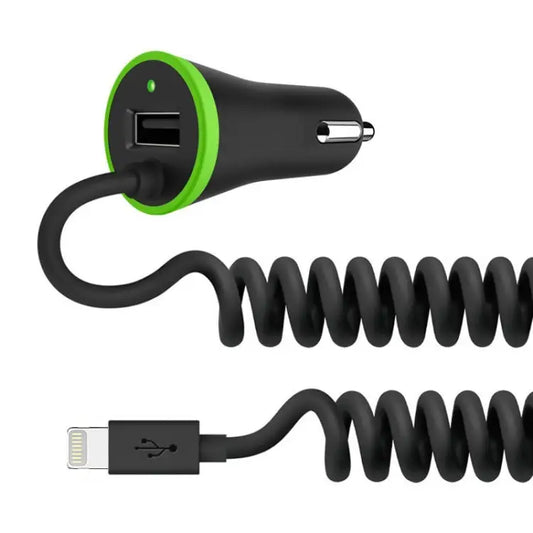 17W 3.4A Mini USB Car Charger with 8 Pin Spring Cable 8 Pin - 8 Pin