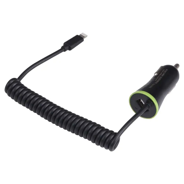 17W 3.4A Mini USB Car Charger with 8 Pin Spring Cable 8 Pin - 8 Pin
