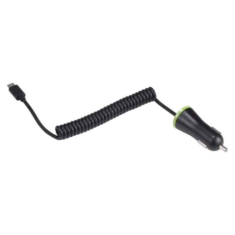 17W 3.4A Mini USB Car Charger with USB-C / Type-C Spring Cable USB-C / Type-C - USB-C / Type-C