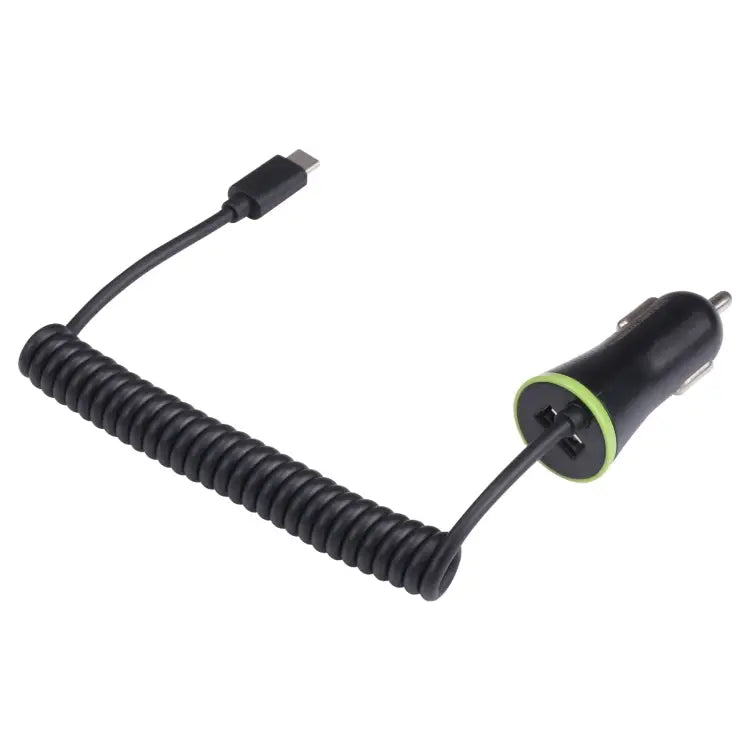 17W 3.4A Mini USB Car Charger with USB-C / Type-C Spring Cable USB-C / Type-C - USB-C / Type-C