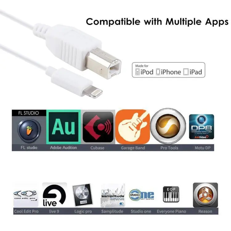 1m 8 Pin to Type-B Male Piano / Electronic Piano Cable MIDI Cable Adapter - 8 Pin