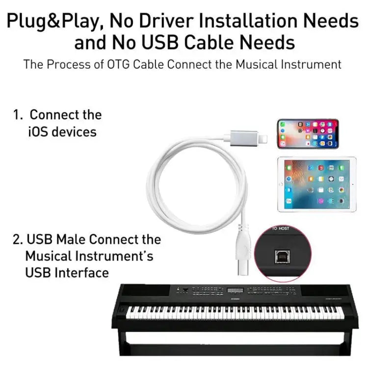 1m 8 Pin to USB-B MIDI Cable for iPad / iPhone - 8 Pin