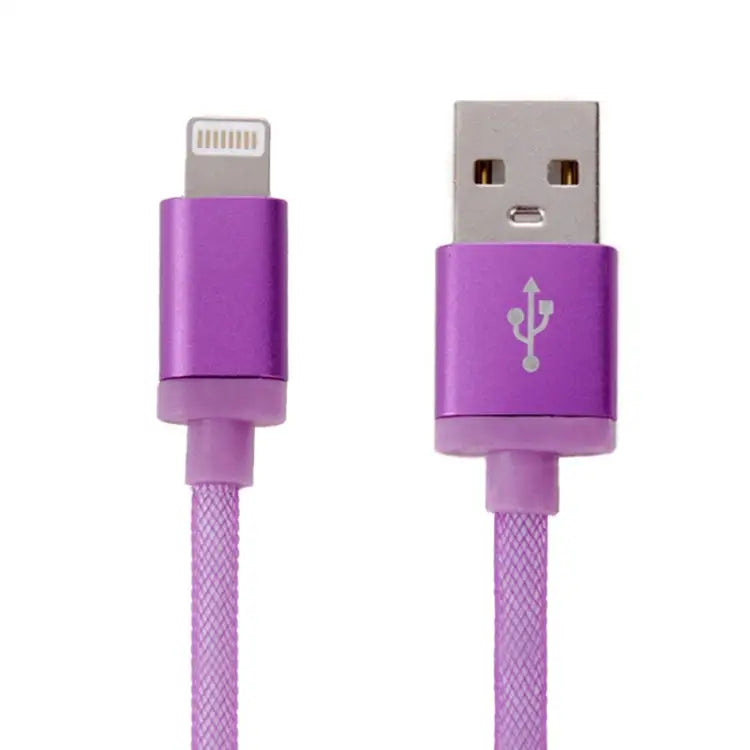 1m Net Style Metal Head 8 Pin to USB Data / Charger Cable - Purple