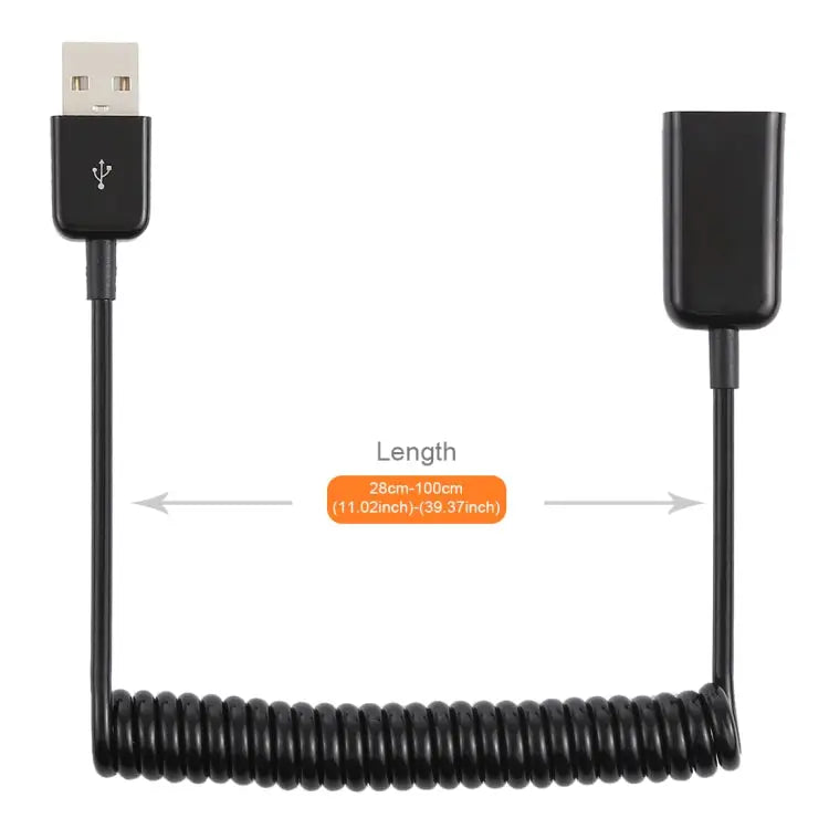 1m USB-A Male to USB-A Female Spring Coiled Cable AM to AF Length: 1.0m - AM to AF, Length: 1.0m