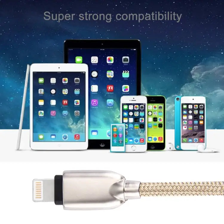 1m Woven 108 Copper Cores 8 Pin to USB Data Sync Charging Cable for iPhone iPad