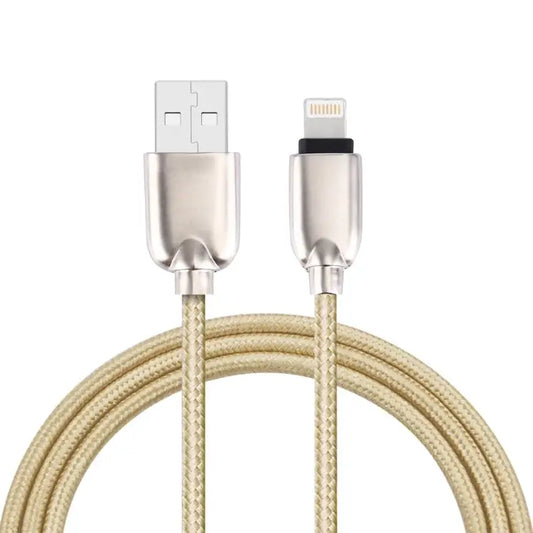 1m Woven 108 Copper Cores 8 Pin to USB Data Sync Charging Cable for iPhone iPad - Gold
