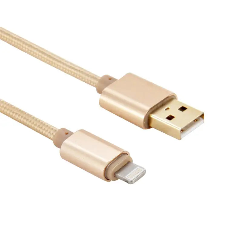 1m Woven Style Metal Head 8 Pin to USB Data Sync Charging Cable for iPhone iPad