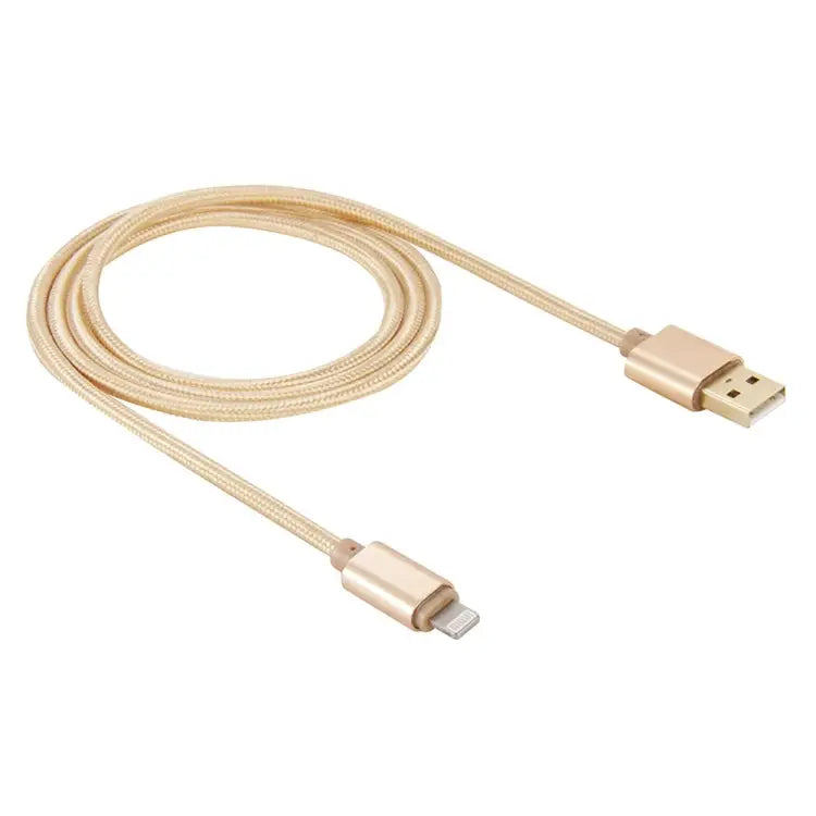 1m Woven Style Metal Head 8 Pin to USB Data Sync Charging Cable for iPhone iPad
