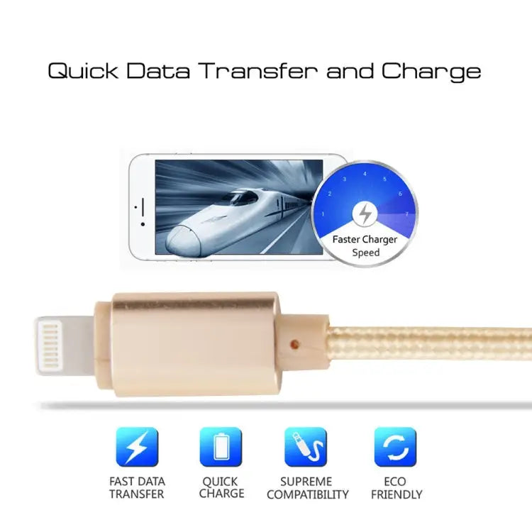 1m Woven Style Metal Head 8 Pin to USB Data Sync Charging Cable for iPhone iPad