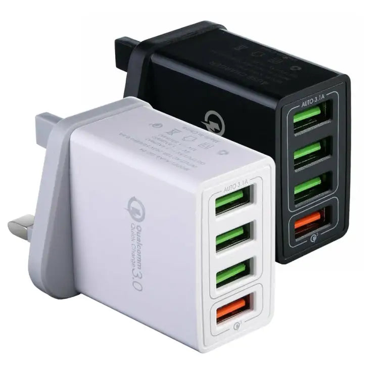 2 in 1 1m USB to 8 Pin Data Cable + 30W QC 3.0 4 USB Interfaces Mobile Phone Tablet PC Universal Quick Charger Travel