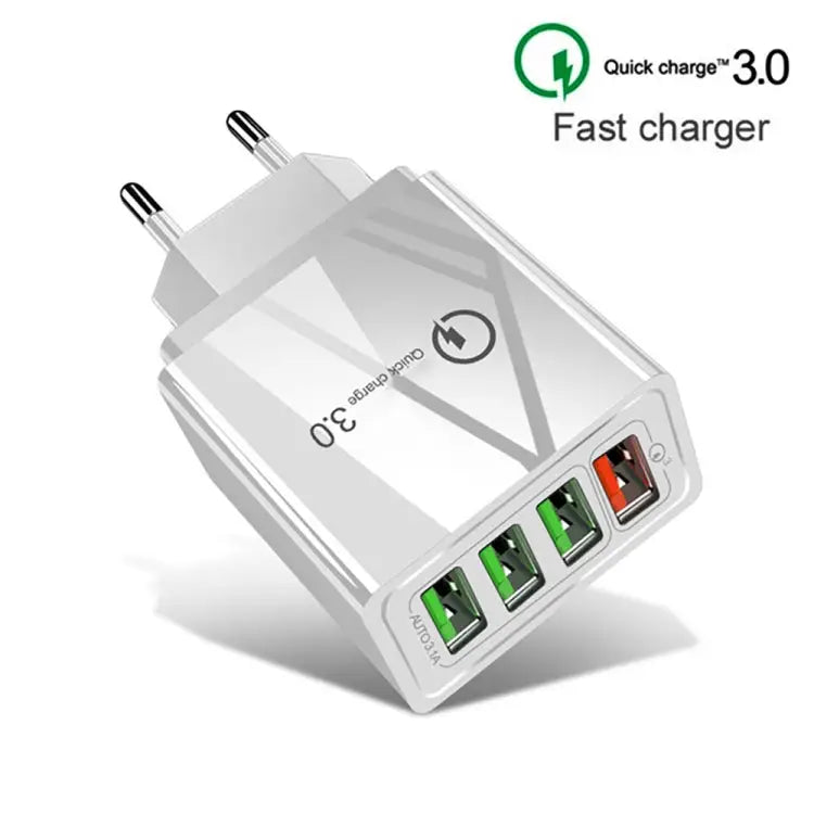 2 in 1 1m USB to 8 Pin Data Cable + 30W QC 3.0 4 USB Interfaces Mobile Phone Tablet PC Universal Quick Charger Travel