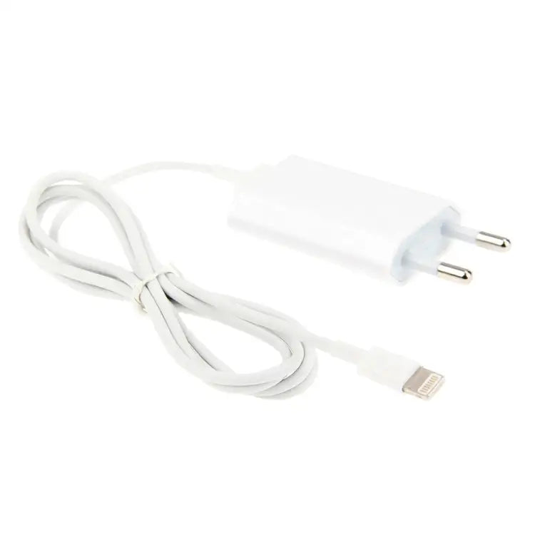 2 in 1 5V 1A EU Plug Travel Charger Adapter with 1m 8-pin Cable For iPhone
