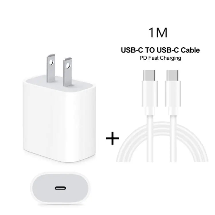 2 in 1 PD 20W Single USB-C / Type-C Port Travel Charger + 3A PD 3.0 USB-C / Type-C to USB-C / Type-C Fast Charge Data