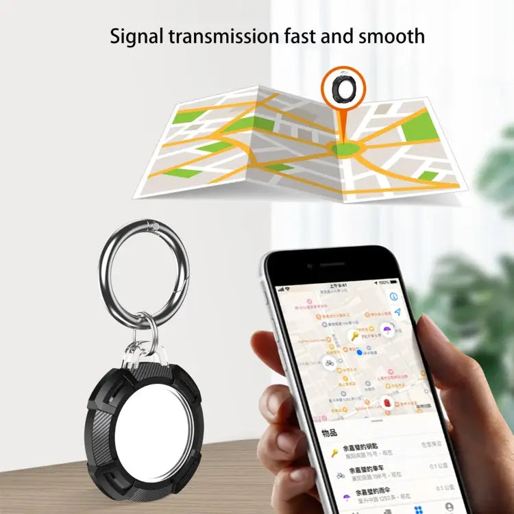 2 in 1 Rugged Anti-scratch Shockproof Carbon Fiber PC Protective Cover Case with Keychain Hook Loop For AirTag - Apple