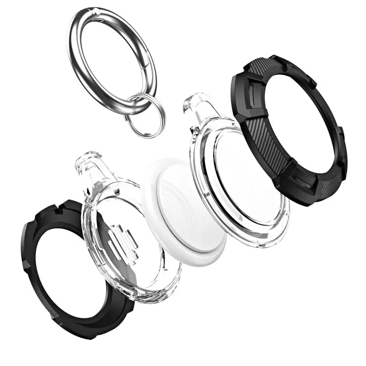 2 in 1 Rugged Anti-scratch Shockproof Carbon Fiber PC Protective Cover Case with Keychain Hook Loop For AirTag - Apple