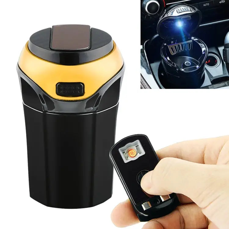 2 in 1 Universal Car Detachable Electronic Cigarette Lighter + Trash Rubbish Bin Ashtray - Gold