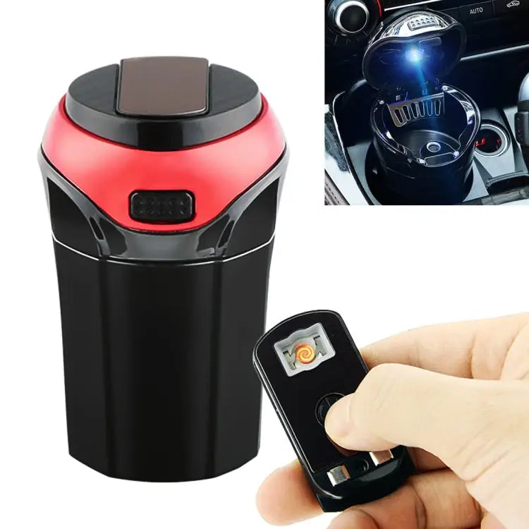 2 in 1 Universal Car Detachable Electronic Cigarette Lighter + Trash Rubbish Bin Ashtray - Red
