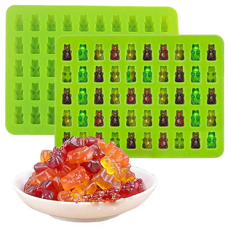 2 PCS 50 Holes Small Bear Chocolate Tray Silicone Mold Cookie Mold Candy Mold Random Color Delivery Size: 19*13.7*1cm