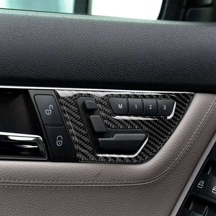 2 PCS Car Carbon Fiber Left Drive Seat Adjustment Panel Decorative Sticker for Mercedes-Benz W204 2007-2013 Left Drive