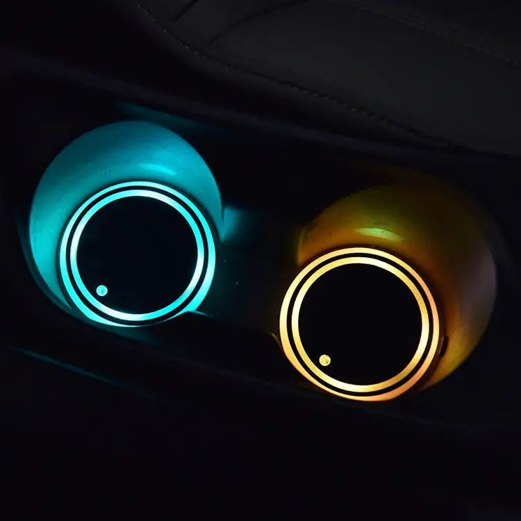 2 PCS Car LED Luminous Water Coaster Car Atmosphere Light USB Charging Non-Slip Coaster Car Luminous Water Coaster