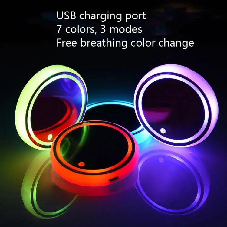 2 PCS Car LED Luminous Water Coaster Car Atmosphere Light USB Charging Non-Slip Coaster Car Luminous Water Coaster