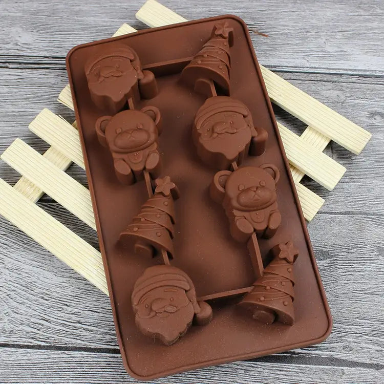 2 PCS Christmas Tree Santa Claus Chocolate Dessert Pastry Kitchen Baking Silicone Ice Lattice Mold Santa Claus - Santa