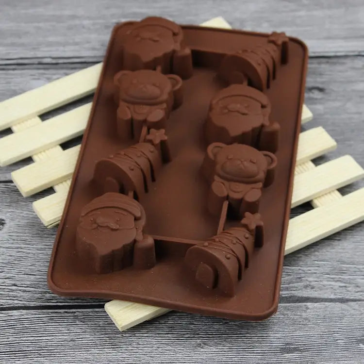 2 PCS Christmas Tree Santa Claus Chocolate Dessert Pastry Kitchen Baking Silicone Ice Lattice Mold Santa Claus - Santa