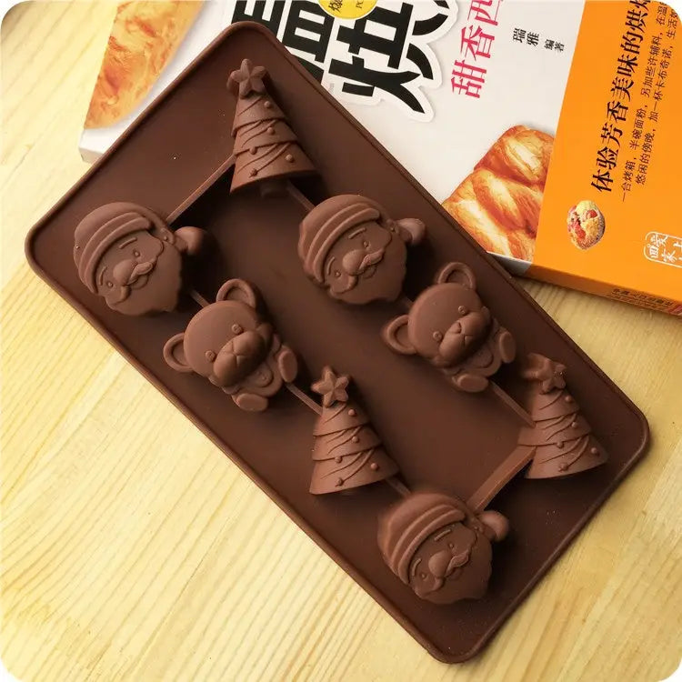 2 PCS Christmas Tree Santa Claus Chocolate Dessert Pastry Kitchen Baking Silicone Ice Lattice Mold Santa Claus - Santa