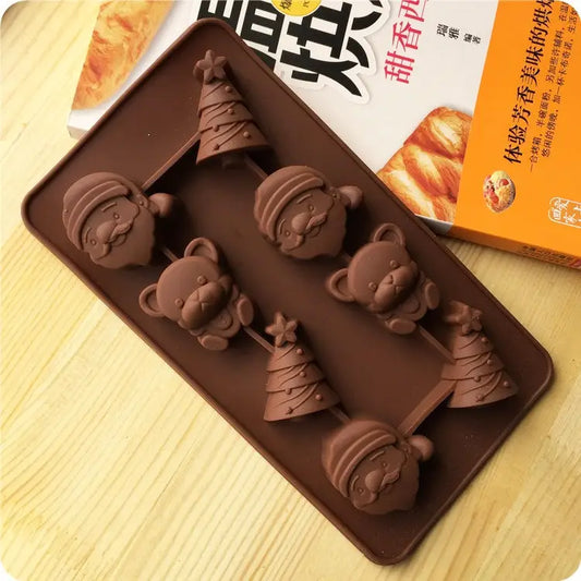 2 PCS Christmas Tree Santa Claus Chocolate Dessert Pastry Kitchen Baking Silicone Ice Lattice Mold Santa Claus - Santa