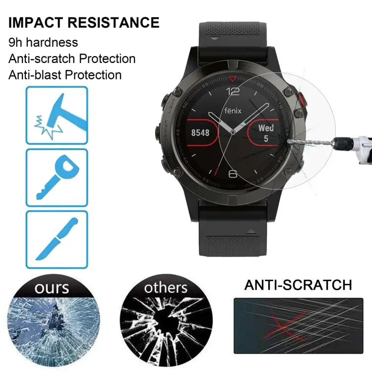2 PCS ENKAY Hat-Prince for Garmin Fenix 5 Smart Watch 0.2mm 9H Surface Hardness 2.15D Explosion-proof Tempered Glass